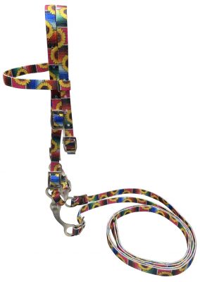 Showman Pony Size Premium nylon browband headstall &amp; Reins with bit in a sunflower &amp; Serape print design