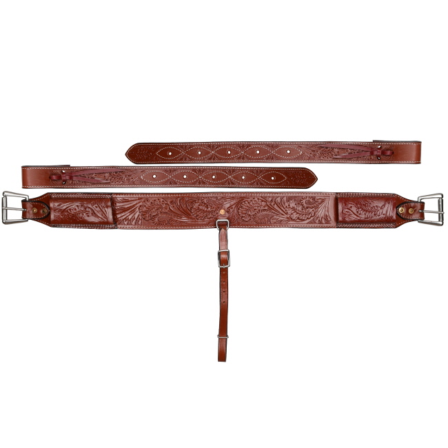 Showman 3" wide Acorn Tooled Leather back cinch