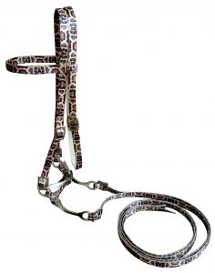 Showman Horse Size nylon python print headstall with production bit