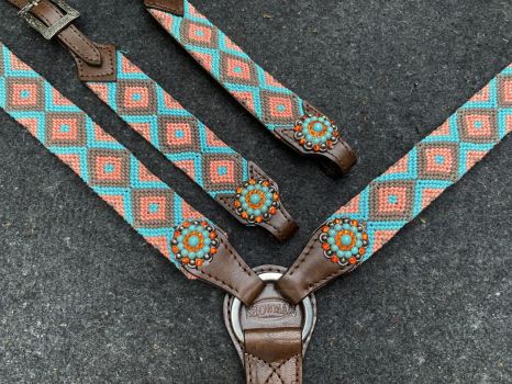 Showman Woven Fabric Southwest Overlay One Ear Headstall and Breastcollar Set #3