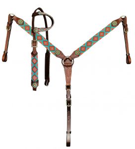 Showman Woven Fabric Southwest Overlay One Ear Headstall and Breastcollar Set
