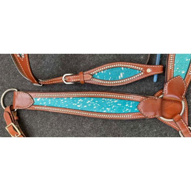 Showman Teal Acid Wash Cowhide Browband Headstall and Breastcollar Set #4