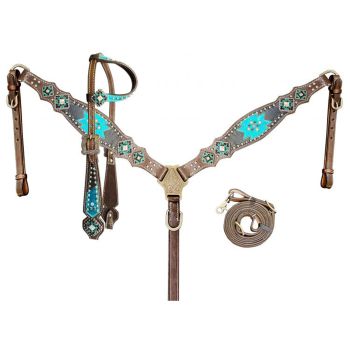 Showman Aztec Blue One Ear Headstall and Breastcollar Set