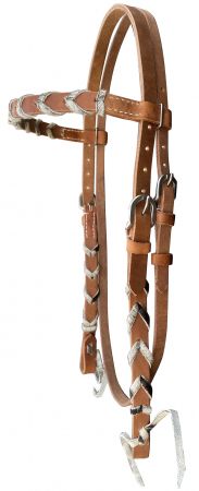 Showman Argentina cow harness Leather browband headstall with hair on cowhide lacing