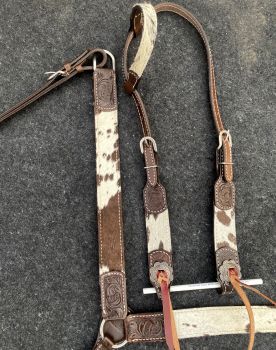 Showman Brown and White hair on cowhide Single Ear Headstall and Breast Collar Set #2