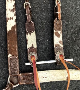 Showman Brown and White hair on cowhide Single Ear Headstall and Breast Collar Set #3