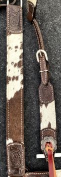 Showman Brown and White hair on cowhide Single Ear Headstall and Breast Collar Set #4
