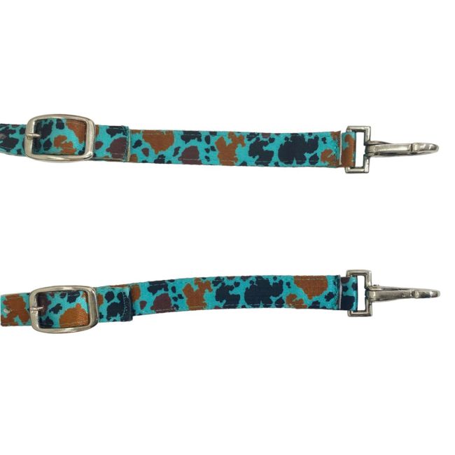 Showman Teal Cow Print One Ear Nylon Headstall #2