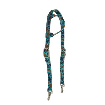 Showman Teal Cow Print One Ear Nylon Headstall