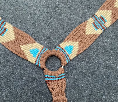 Showman Aztec Design Multi-strand wool string breast collar with brown leather accents #2