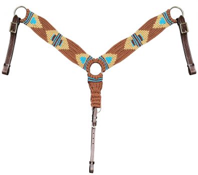Showman Aztec Design Multi-strand wool string breast collar with brown leather accents