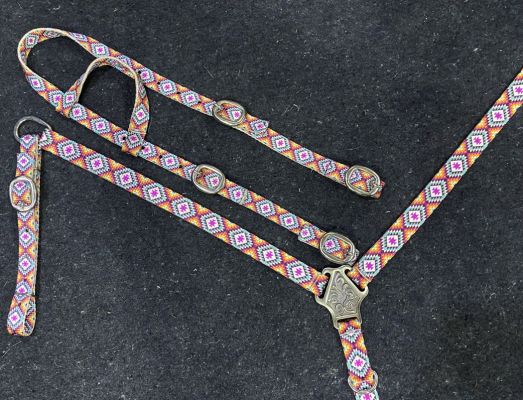 Showman Aztec Print Nylon One Ear Headstall and Breastcollar Set #2