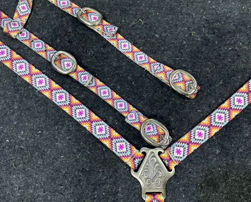 Showman Aztec Print Nylon One Ear Headstall and Breastcollar Set #3