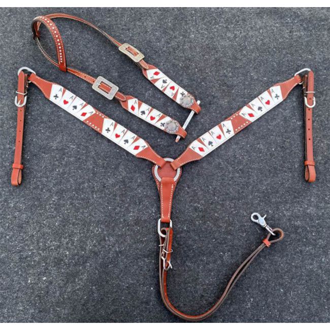 Showman "Four of A Kind" Painted One Ear Headstall and Breastcollar Set #2