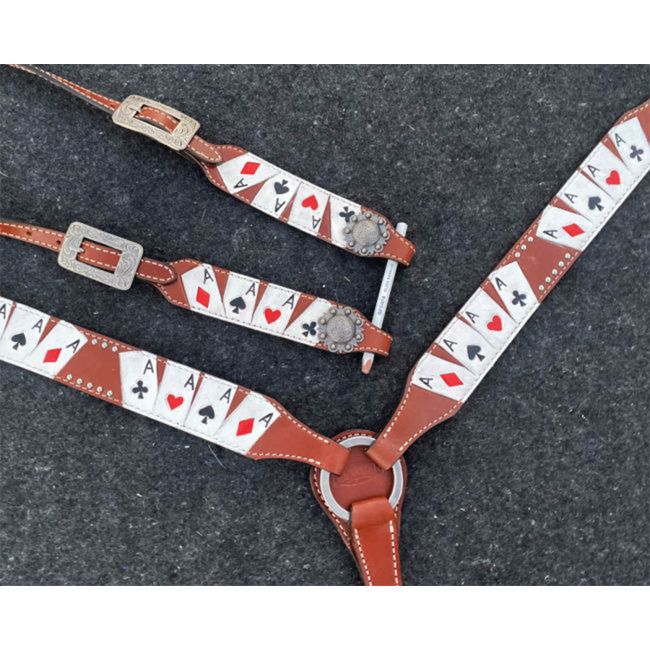 Showman "Four of A Kind" Painted One Ear Headstall and Breastcollar Set #3