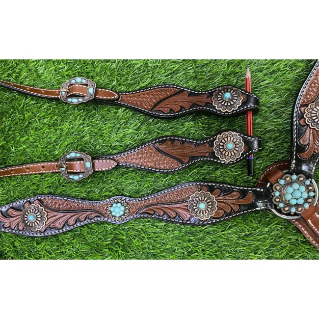 Showman Western Bloom One Ear Headstall and Breastcollar Set #2