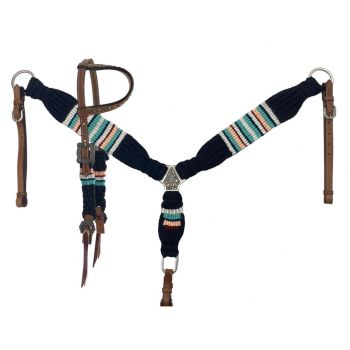 Showman Corded One Ear Headstall & Breastcollar Set - Black