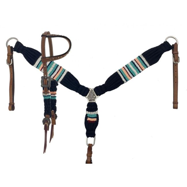 Showman Corded One Ear Headstall &amp; Breastcollar Set - Black