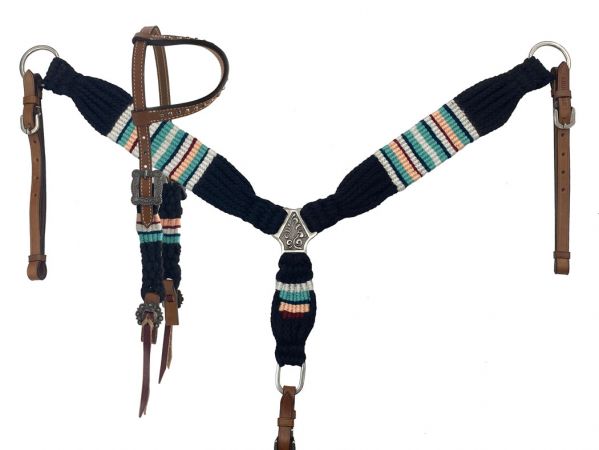 Showman Corded One Ear Headstall &amp; Breast collar set - black