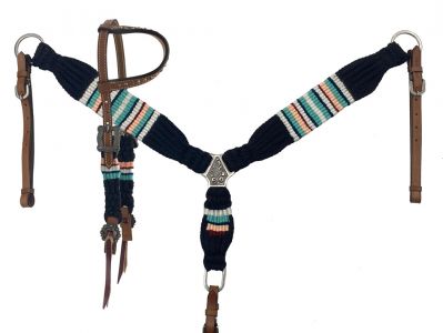 Showman Corded One Ear Headstall & Breast collar set - black