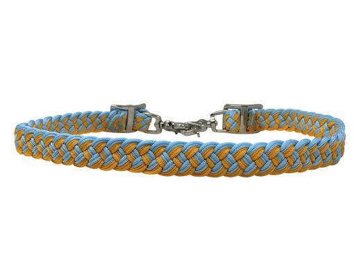 Showman Braided Nylon Wither Strap with scissor snap end - yellow and light blue