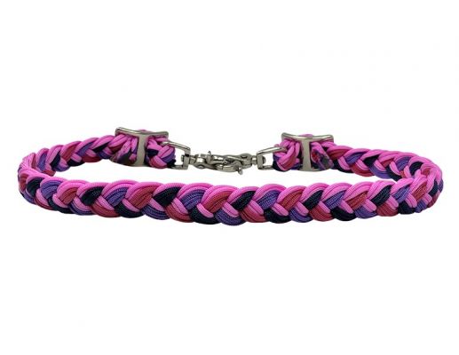 Showman Braided Nylon Wither Strap with scissor snap end - pink and purple
