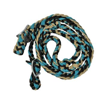 Showman Braided Nylon Barrel Reins with Easy Grip Knots - Tan, Blue, and Black