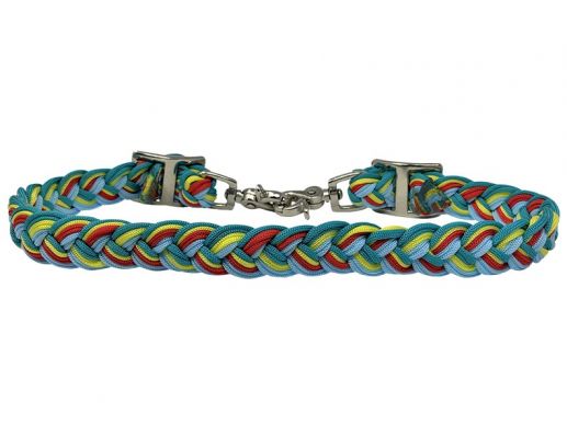 Showman Braided Nylon Wither Strap with scissor snap end - teal, lime, and turquoise