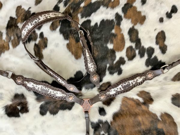 Showman Cowhide Print Browband Headstall and Breast collar Set #2