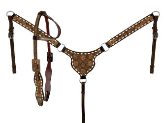 Showman Flower Buckstitch One Ear Headstall and Breast Collar Set