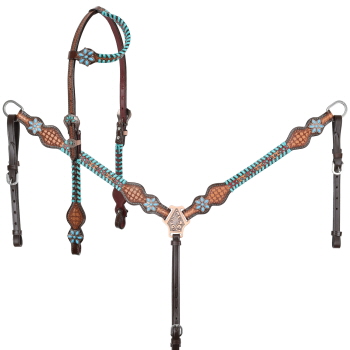 Showman Turquoise Trailblazer One Ear Headstall and Breastcollar Set