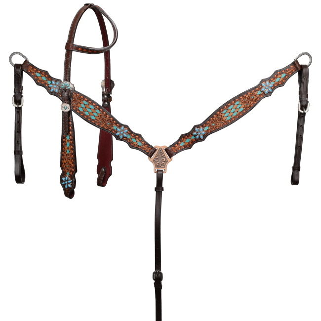 Showman Diamond Bloom One Ear Headstall and Breastcollar Set