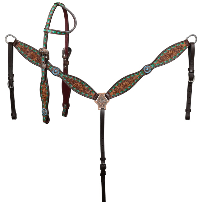 Showman Desert Bloom One Ear Headstall and Breastcollar Set