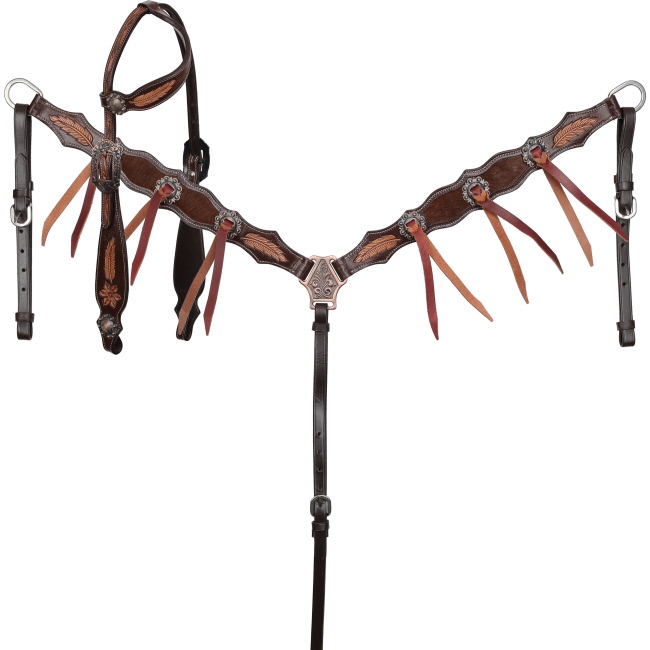 Showman Raven Hide One Ear Headstall and Breastcollar Set