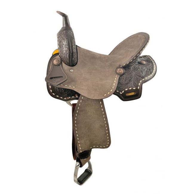 Double T Barrel Style Saddle Set with Floral Tooled Skirts - 15, 16 Inch #2