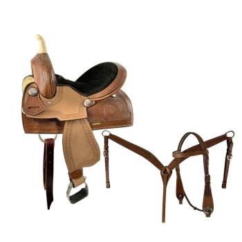 Double T Youth Hi-Back Barrel Saddle Set with Black Suede Seat - 13 Inch