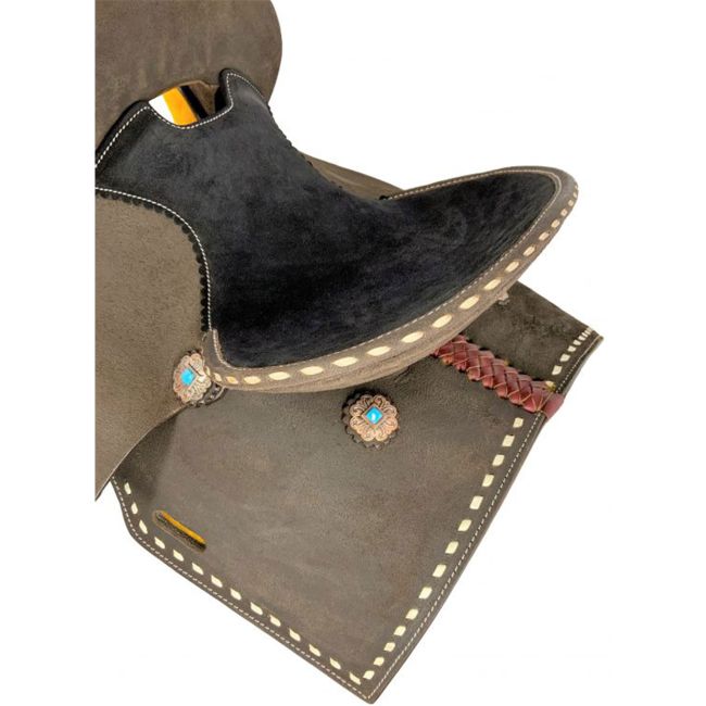 Double T Barrel Style Saddle with White Buckstitch - 12, 13 Inch #2