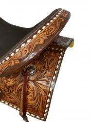 14", 15", 16" Double T Roughout Barrel Saddle With Floral Tooling and White Buckstitching #5