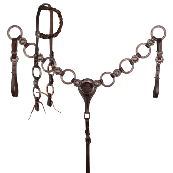 Showman Roughrider Rings One Ear Headstall and Breastcollar Set