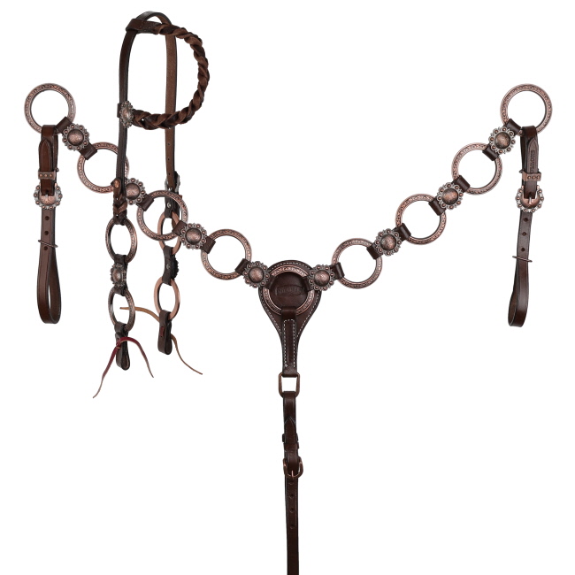 Showman Roughrider Rings One Ear Headstall and Breastcollar Set
