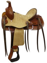 12" Double T Youth hard seat roper style two-tone rough out saddle