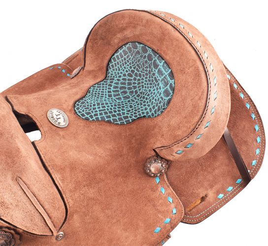 12", 13" Double T Roughout Barrel Style Saddle with turquoise alligator seat #2