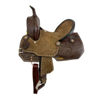 Double T Cocoa Rose Youth Hard Seat Barrel Style Saddle - 10 Inch
