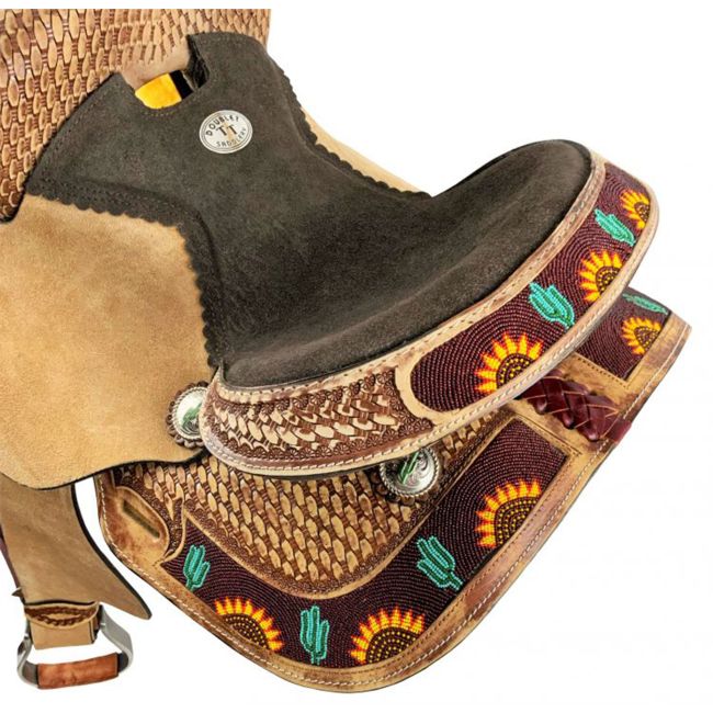 Double T Cactus Bloom Youth Hard Seat Barrel Style Saddle - 12, 13 Inch #2