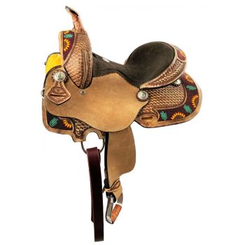 Double T Cactus Bloom Youth Hard Seat Barrel Style Saddle - 12, 13 Inch