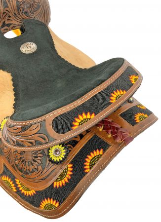 12" Double T Saddle with Sunflower Beading and Conchos #2