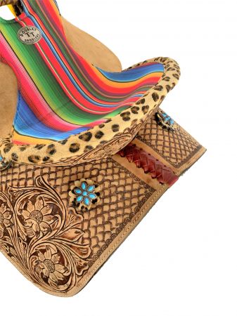 12" Double T Barrel style western saddle with Serape &amp; Cheetah Accents #2