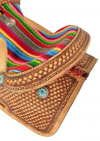 13" Double T Youth Hard Seat Western saddle with Wool Serape Accents #2