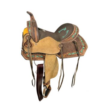 Double T Teal Arrow Barrel Saddle - 15 Inch