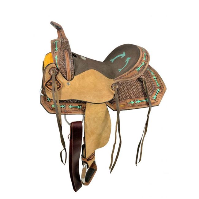Double T Teal Arrow Barrel Saddle - 15 Inch